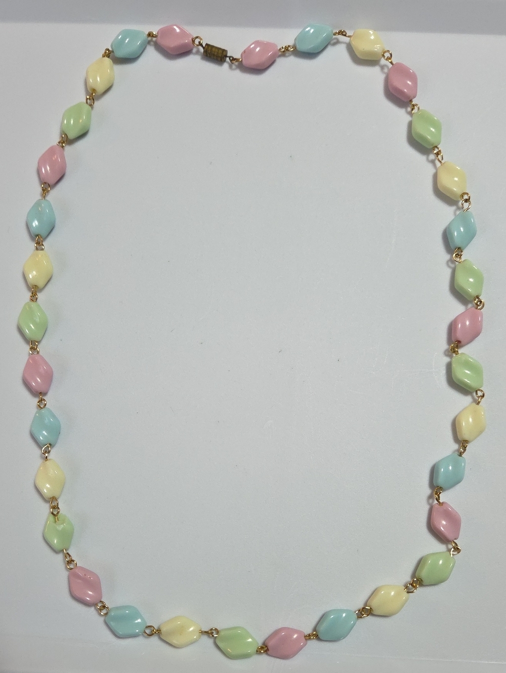 Vintage Pastel Glass Style Bead Necklace Blue Green Lavender Barrel Clasp